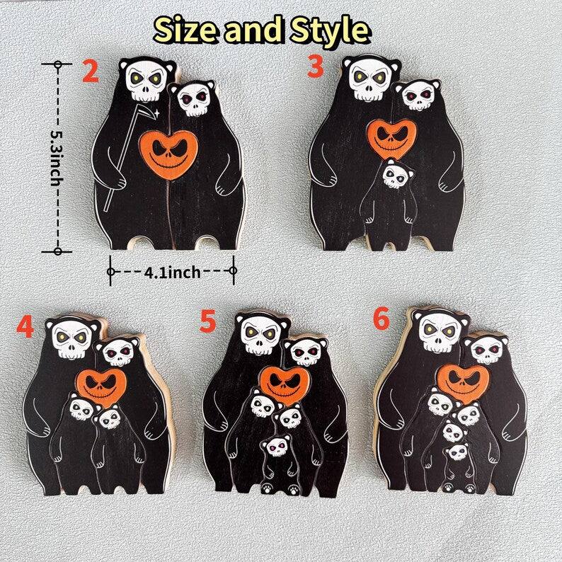 Custom Halloween Wooden Ghost Bear Family Puzzle