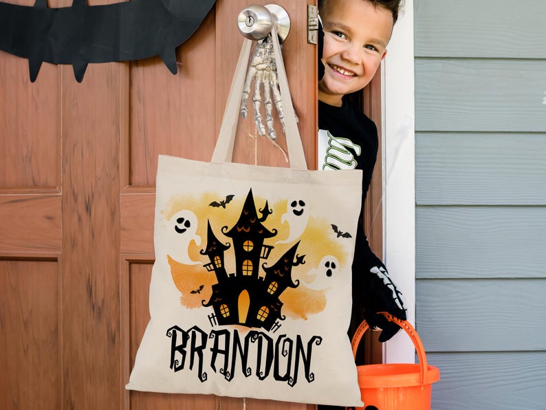 Personalized Halloween Tote Bag, Trick Or Treat Tote Bag - Halloween Bags for Kids