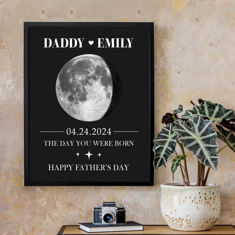 Custom Moon Phase by Date Wall Art Gift for New Dad