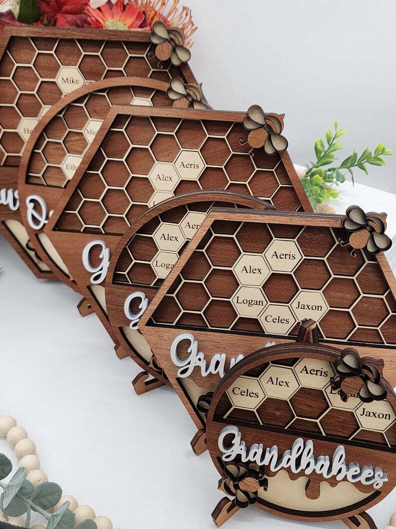 Personalized Bee Hive Family Tree Plaque Mothers Day Gift Grandparents Gift Home Decor