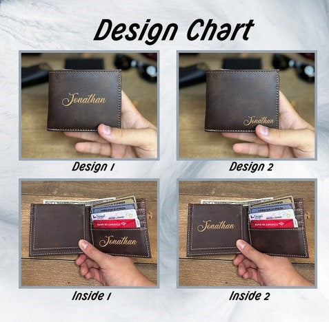 Personalized Kids Name Leather Wallet for Dad, Custom Father's Day Gift