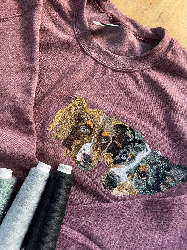 Custom Handmade Handcranked Chainstitch Embroidered Pet Portrait Sweatshirt