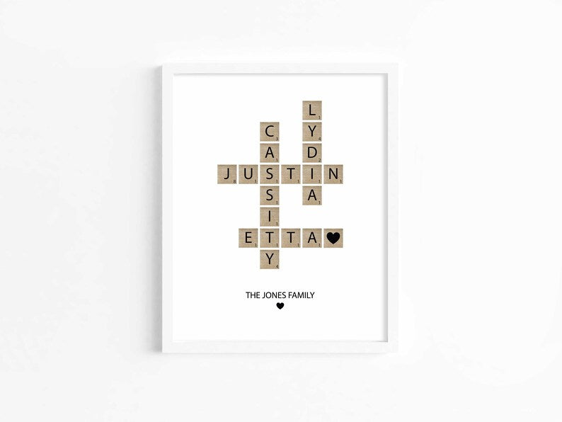 Personalized Family Name Sign, Crossword Scrabble Print