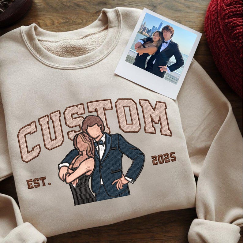 Custom Embroidered Couple Portrait Photo Hoodie