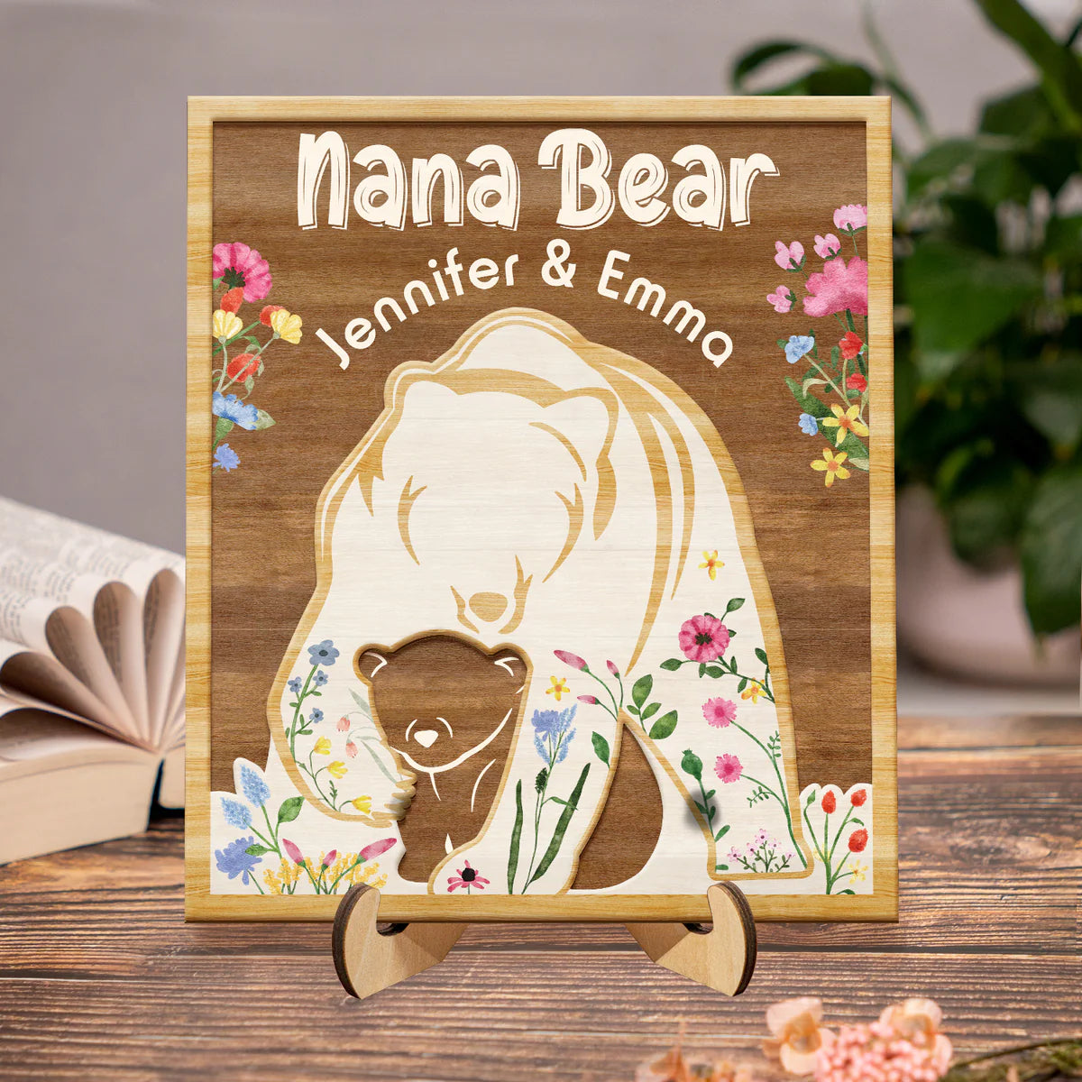 Mama Bear Protects Baby - Personalized 2-Layered Wooden Plaque - Gift For Mom, Nana, Mother, Grandma (Customized free)