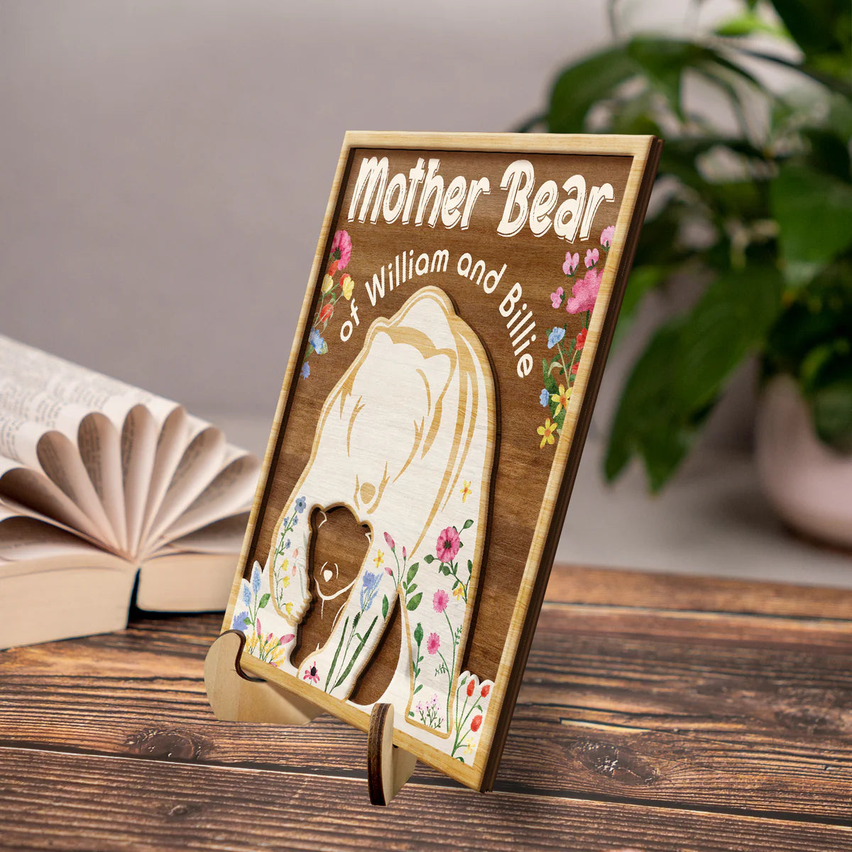 Mama Bear Protects Baby - Personalized 2-Layered Wooden Plaque - Gift For Mom, Nana, Mother, Grandma (Customized free)