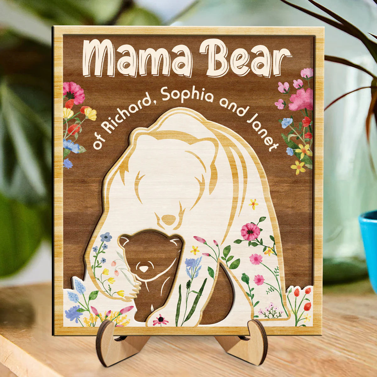 Mama Bear Protects Baby - Personalized 2-Layered Wooden Plaque - Gift For Mom, Nana, Mother, Grandma (Customized free)