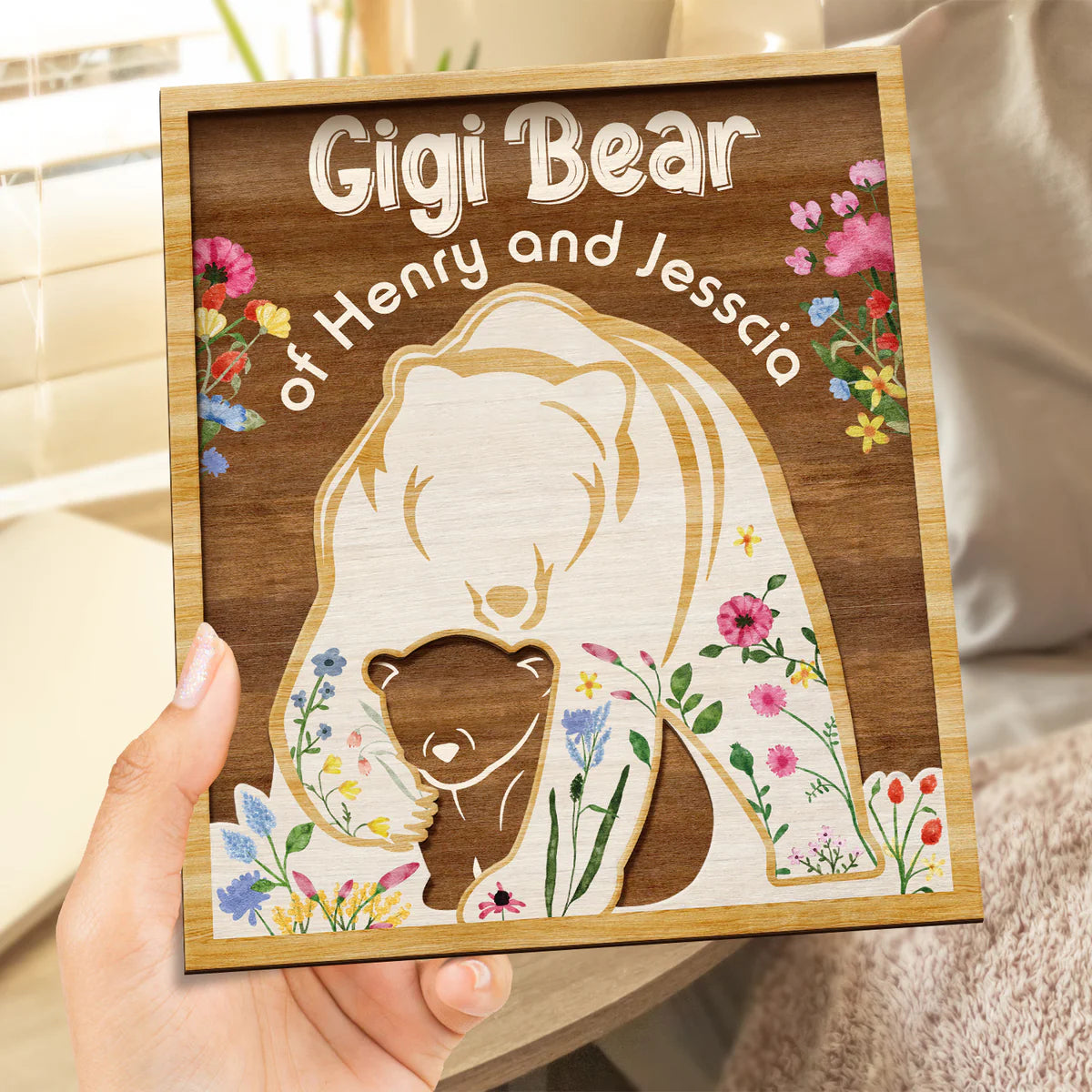 Mama Bear Protects Baby - Personalized 2-Layered Wooden Plaque - Gift For Mom, Nana, Mother, Grandma (Customized free)