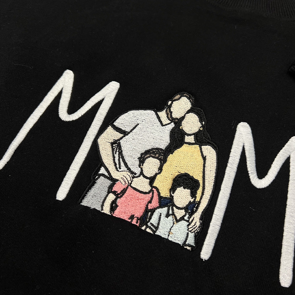 Custom Mama in Family Portrait Photo Full Embroidered Sweatshirt