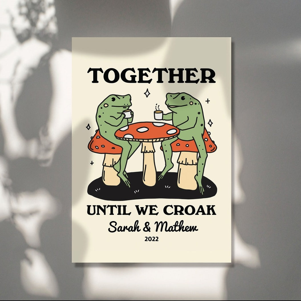 Personalized Frog Couple Print, Custom Frog Illustration Frame,Valentines Gift