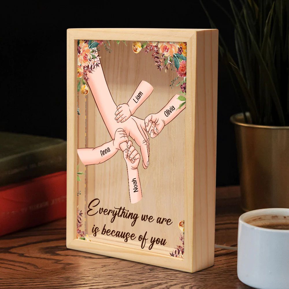 Mom Everything We Are Is Because Of You - Personalized Frame Light Box (Customized free)