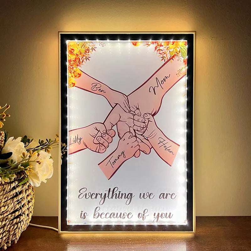 Mom Everything We Are Is Because Of You - Personalized Mirror Frame Light Box