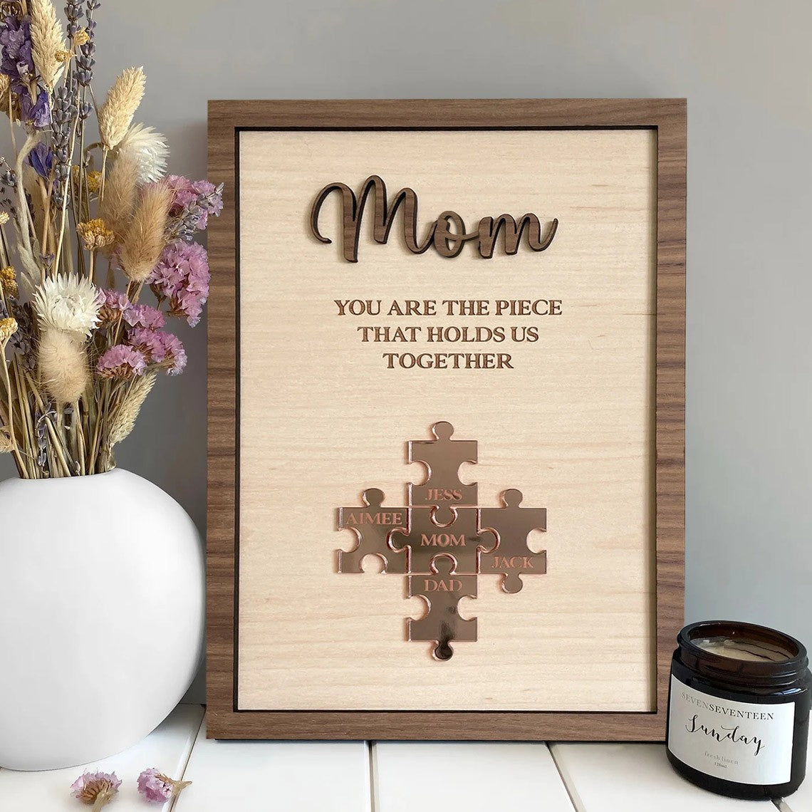 Custom Mom Wooden Puzzle Sign Gift For Mother's Day (Customized free)