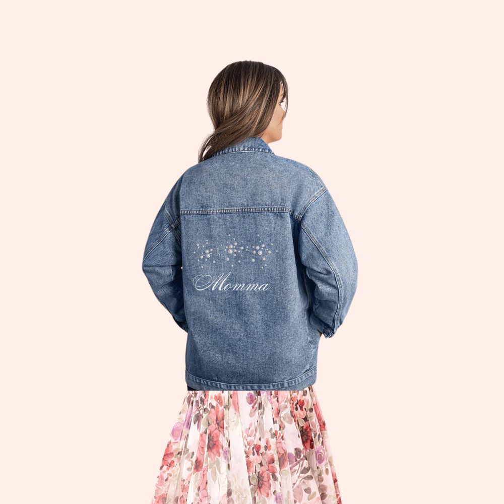 Personalized Momma Denim & Pearls Jacket