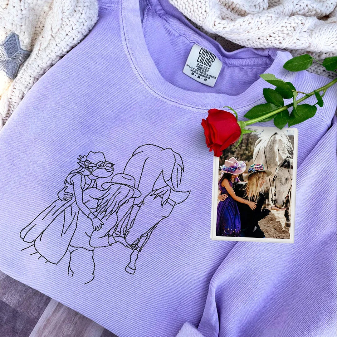 Parent-Child Photo Outline Embroidered Sweatshirt-🎉Surprise Mother's Day gift