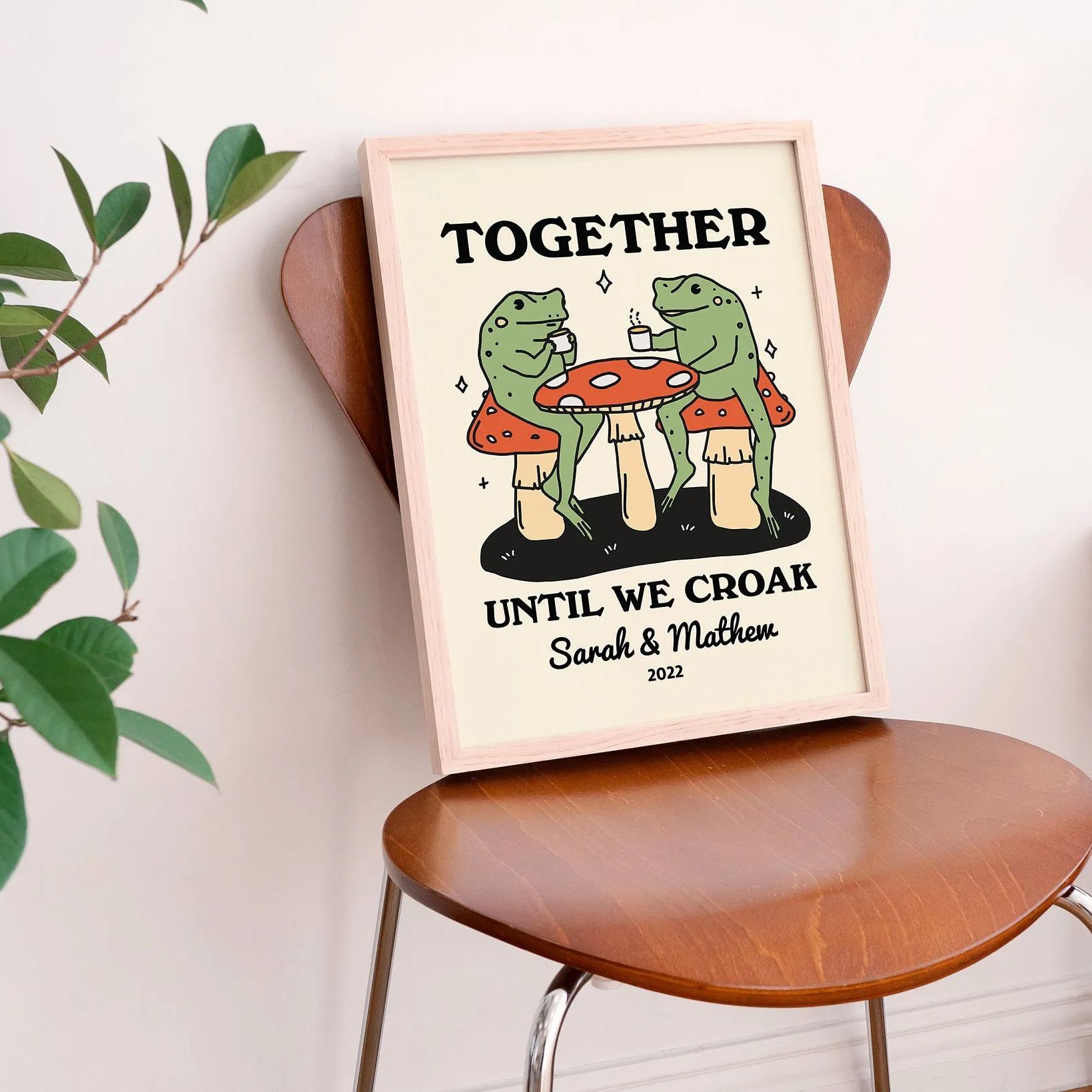 Personalized Frog Couple Print, Custom Frog Illustration Frame,Valentines Gift