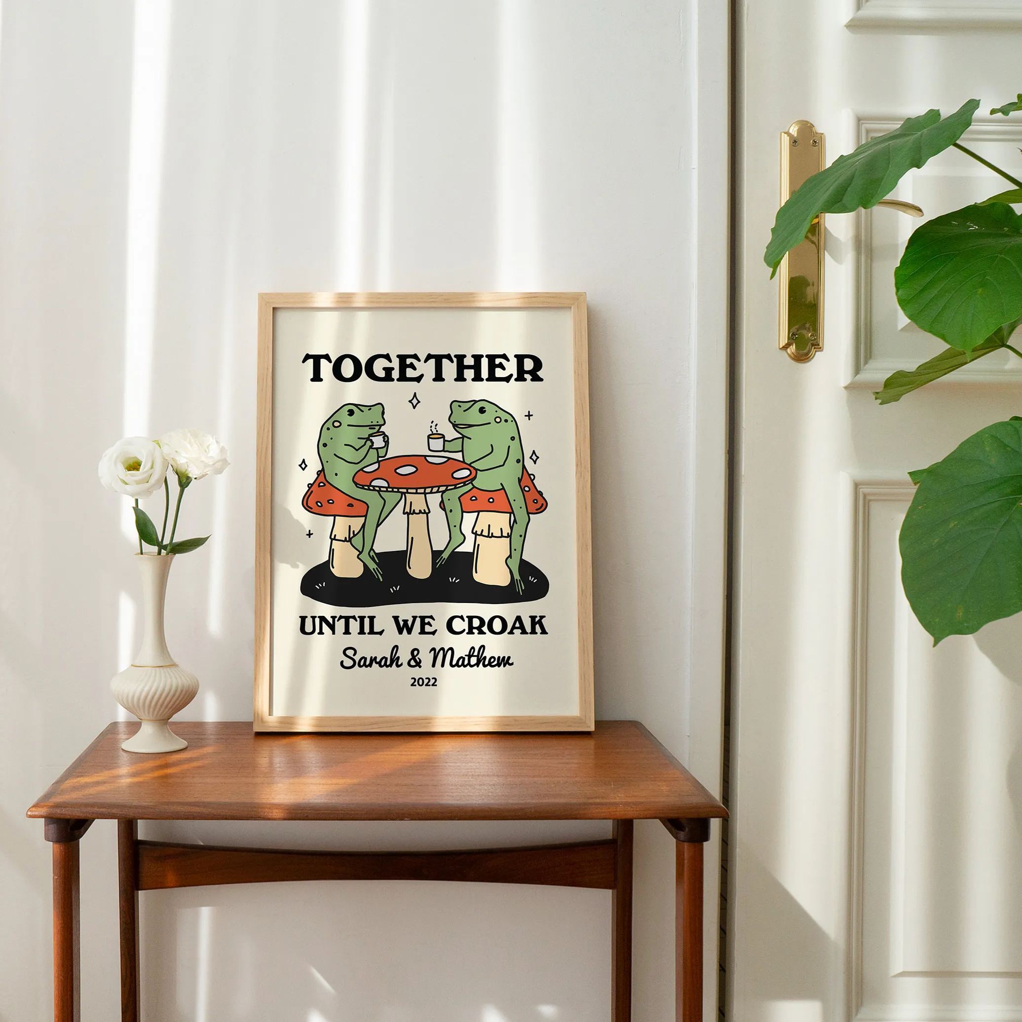 Personalized Frog Couple Print, Custom Frog Illustration Frame,Valentines Gift