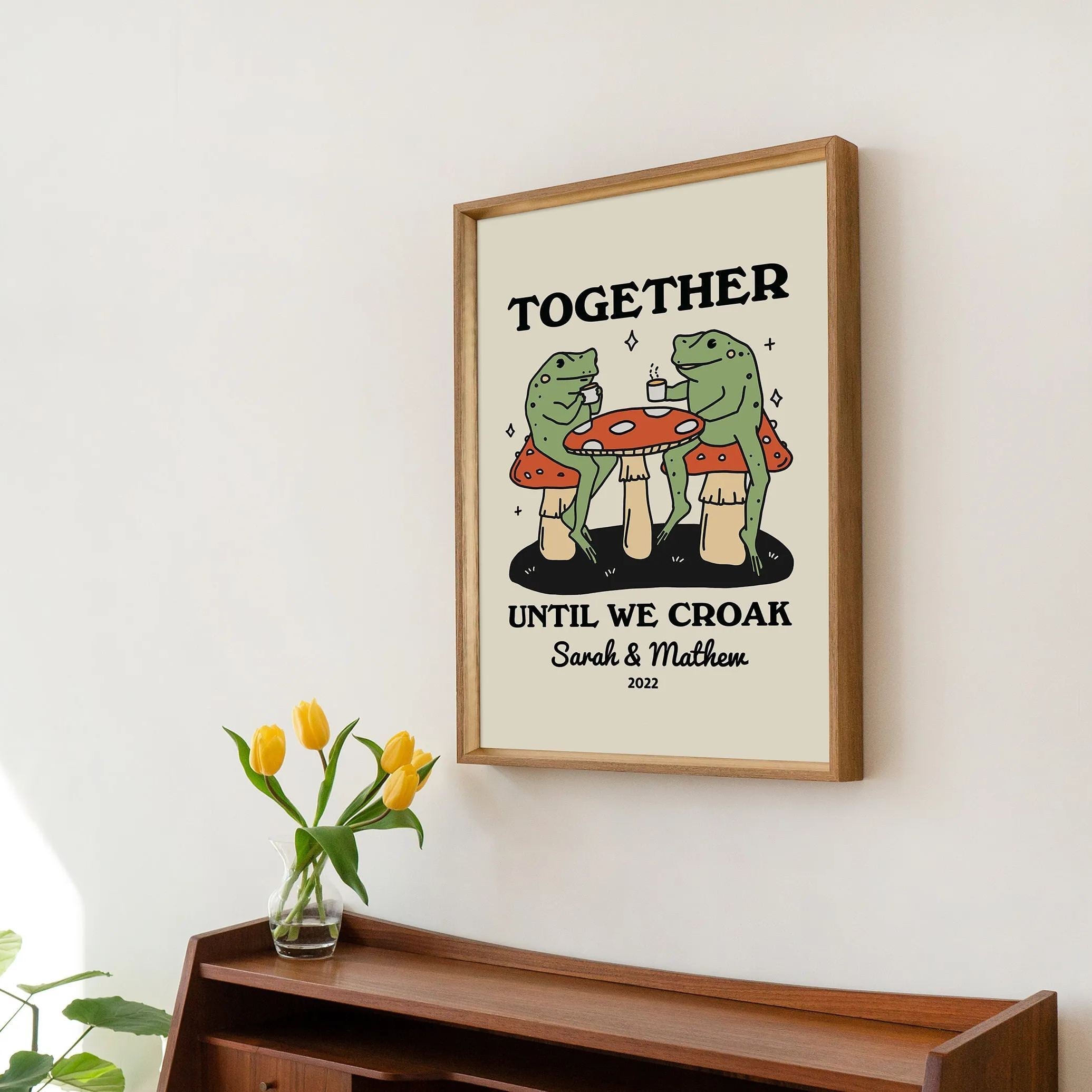 Personalized Frog Couple Print, Custom Frog Illustration Frame,Valentines Gift