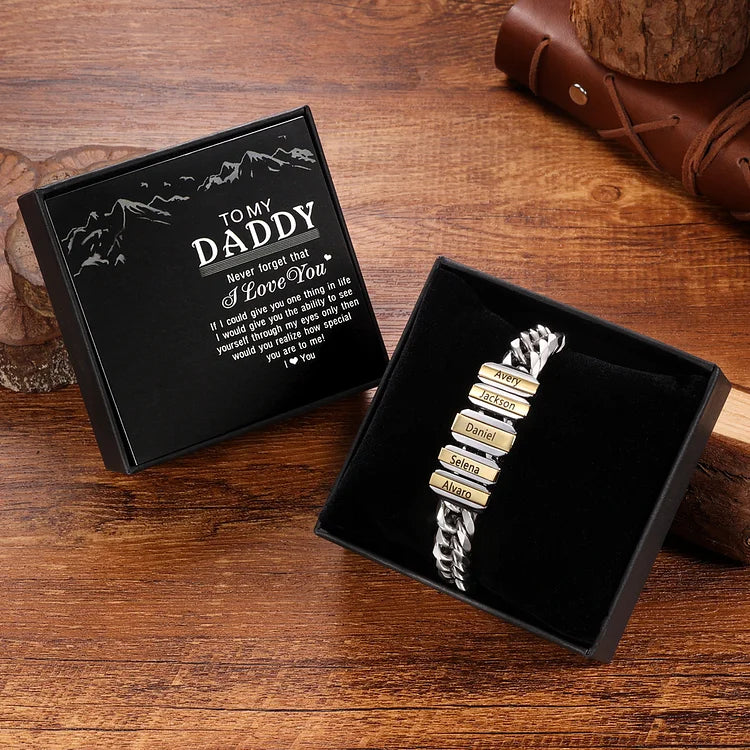 Personalized Mens Cuban Link Chain Bracelet Engraved 6 Beads - Father's Day Gift