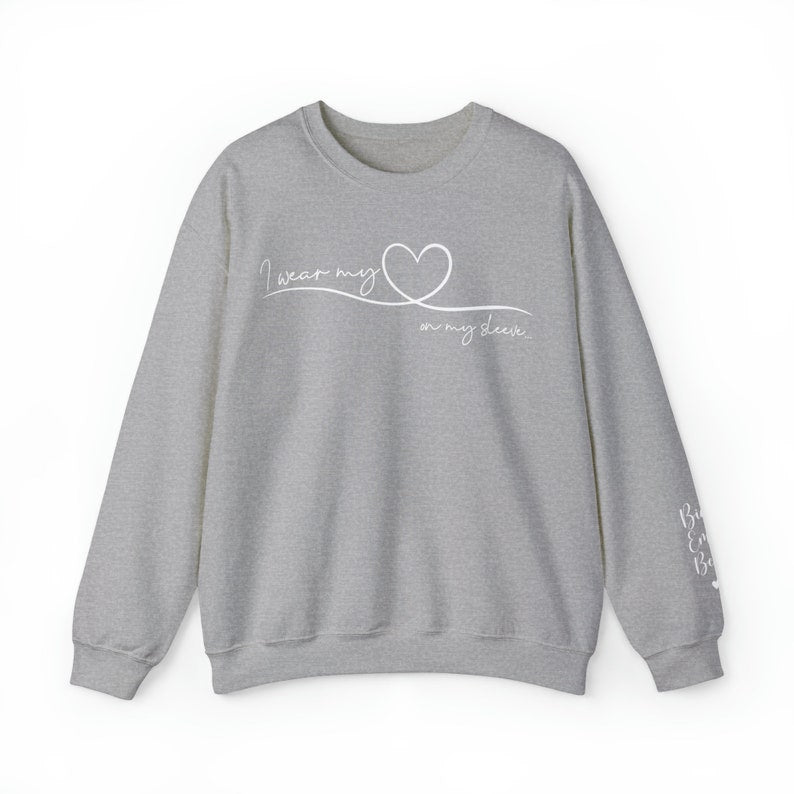 Personalized Mom Sweatshirt With Kids Names, Mom Sweatshirt, I Wear My Heart On My Sleeve, Mama Sweatshirt, Mother's Day Gift from Kids