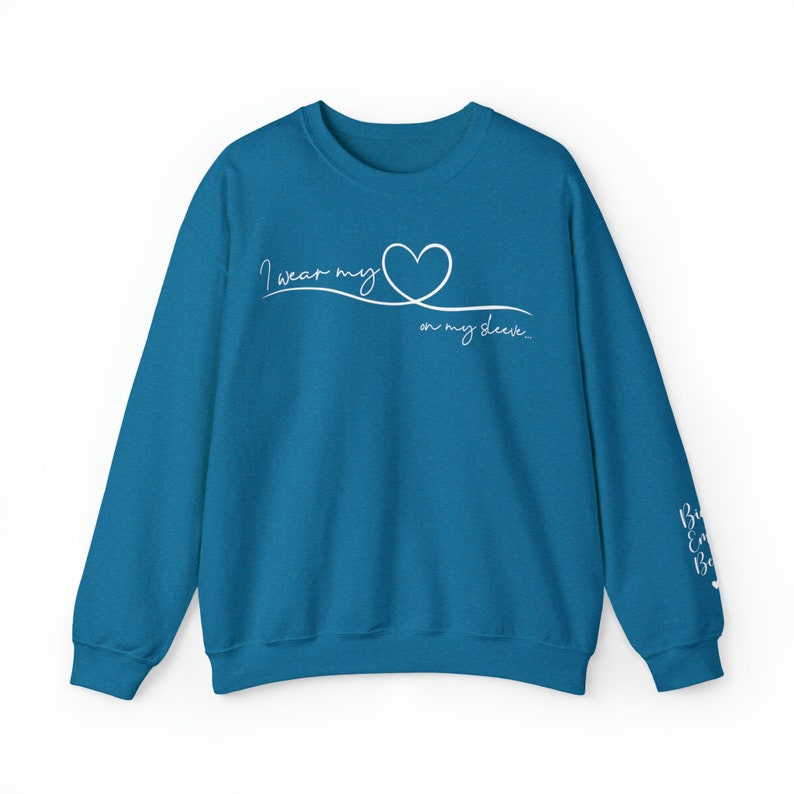 Personalized Mom Sweatshirt With Kids Names, Mom Sweatshirt, I Wear My Heart On My Sleeve, Mama Sweatshirt, Mother's Day Gift from Kids