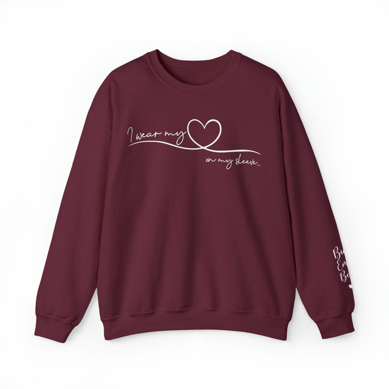 Personalized Mom Sweatshirt With Kids Names, Mom Sweatshirt, I Wear My Heart On My Sleeve, Mama Sweatshirt, Mother's Day Gift from Kids