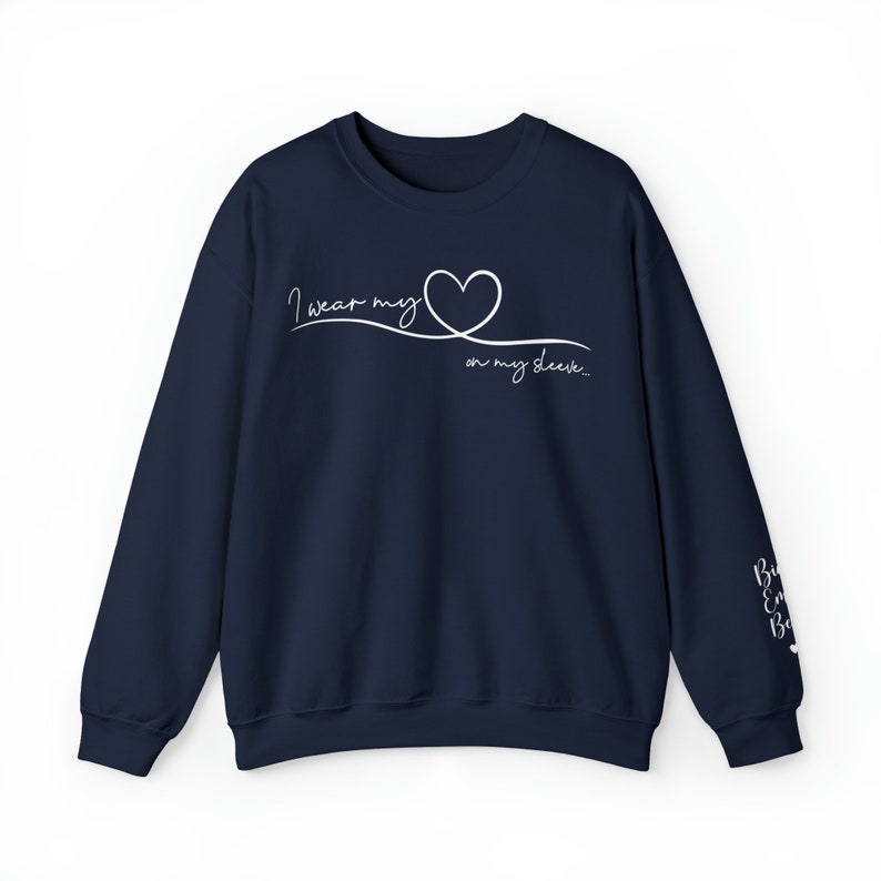 Personalized Mom Sweatshirt With Kids Names, Mom Sweatshirt, I Wear My Heart On My Sleeve, Mama Sweatshirt, Mother's Day Gift from Kids