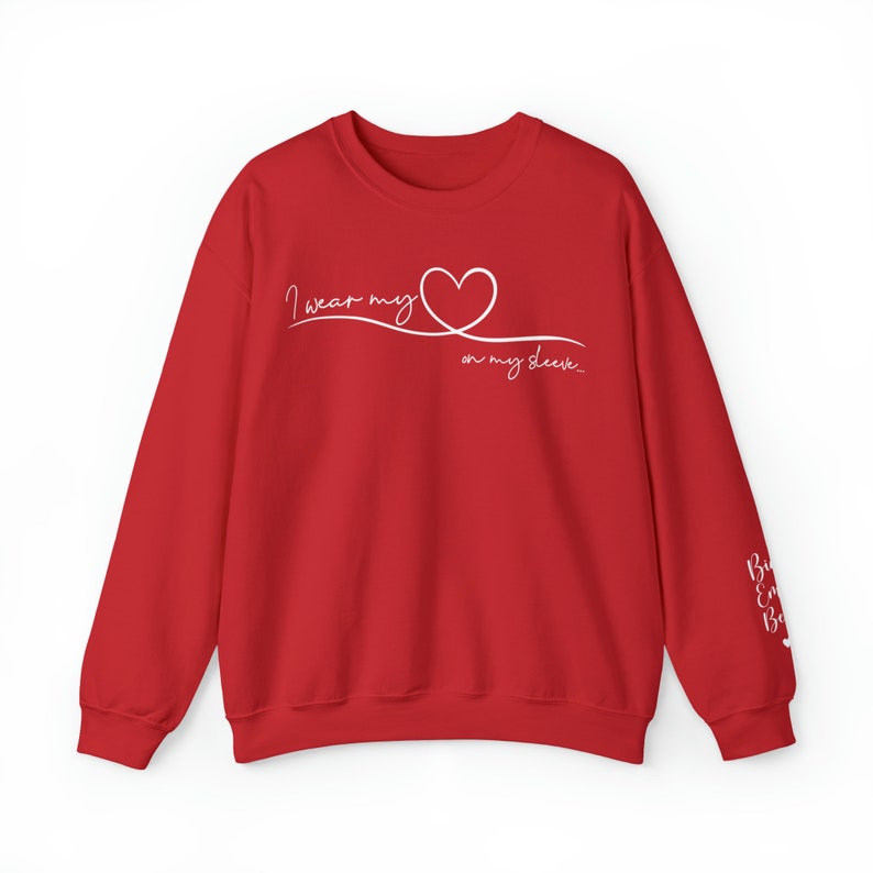 Personalized Mom Sweatshirt With Kids Names, Mom Sweatshirt, I Wear My Heart On My Sleeve, Mama Sweatshirt, Mother's Day Gift from Kids