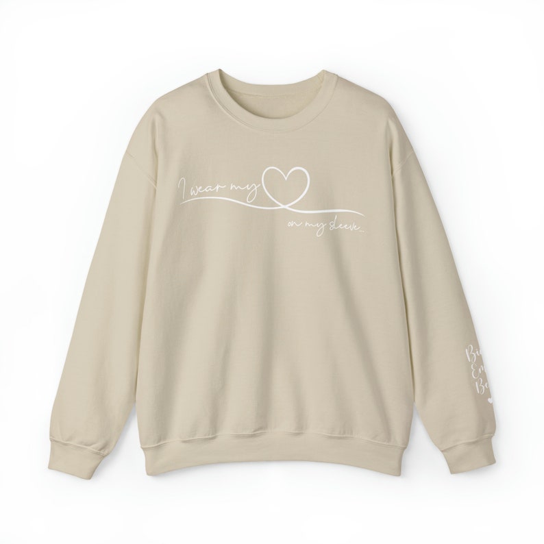 Personalized Mom Sweatshirt With Kids Names, Mom Sweatshirt, I Wear My Heart On My Sleeve, Mama Sweatshirt, Mother's Day Gift from Kids