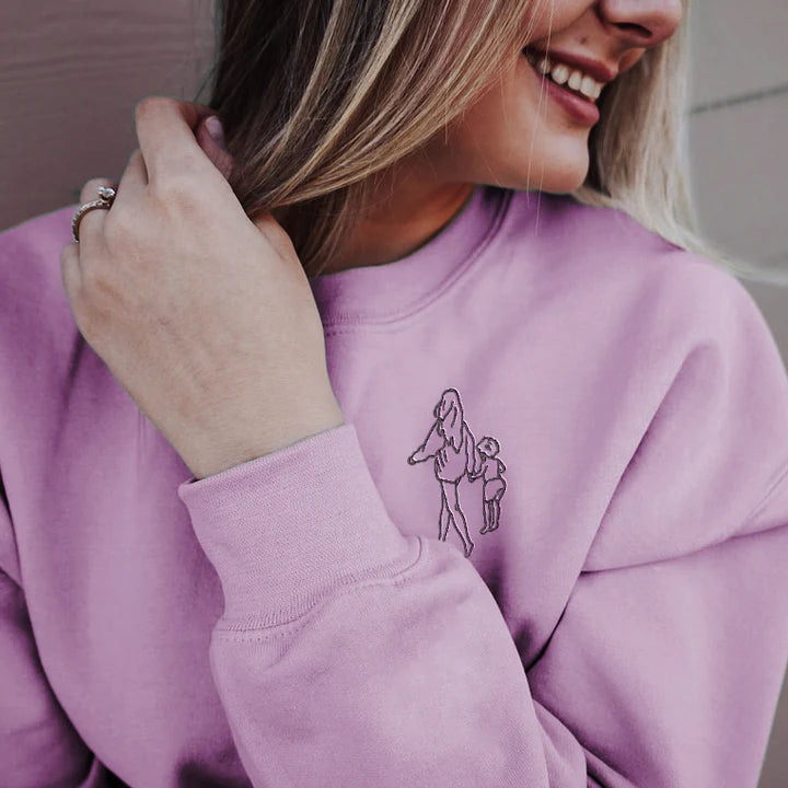 Parent-Child Photo Outline Embroidered Sweatshirt-🎉Surprise Mother's Day gift