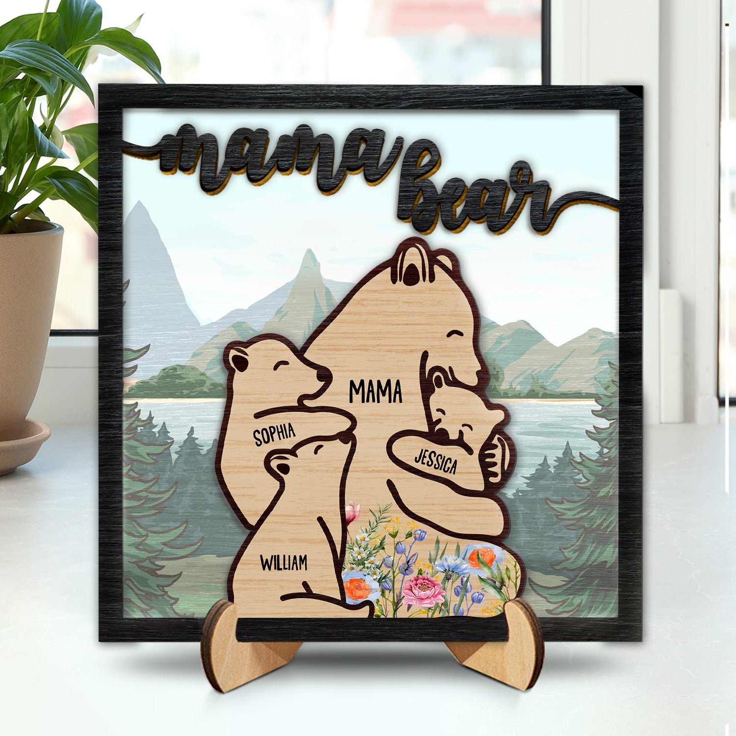 Mama Bear - Personalized 2-Layered Wooden Plaque- Gift For Mothers