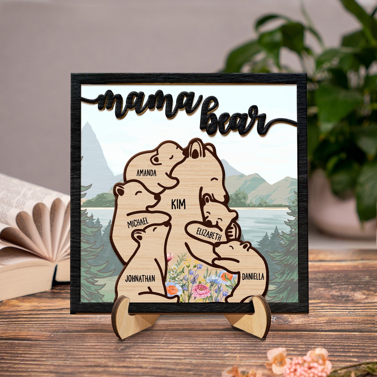 Mama Bear - Personalized 2-Layered Wooden Plaque- Gift For Mothers