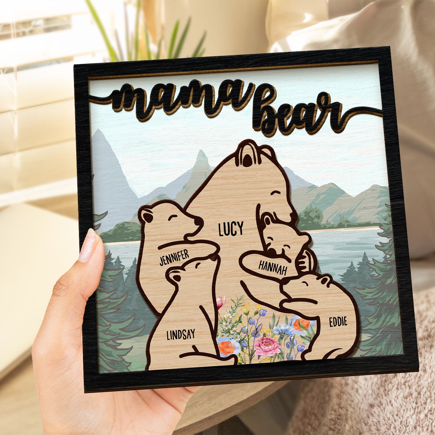 Mama Bear - Personalized 2-Layered Wooden Plaque- Gift For Mothers (Customized free)