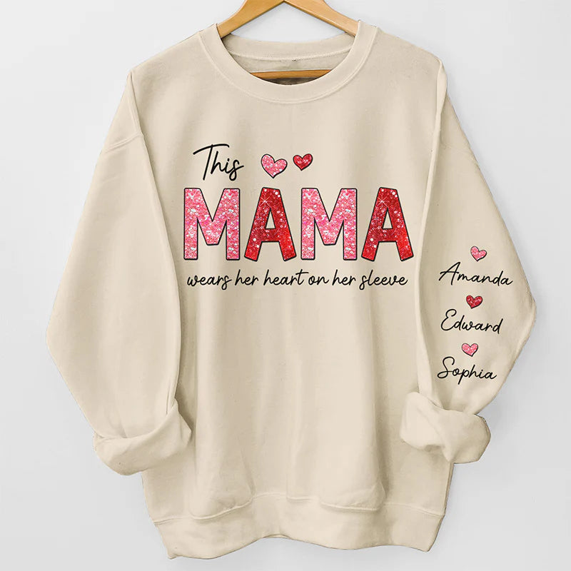 This Abuela Wears Her Heart On Her Sleeve - Family Personalized Unisex Sweatshirt With Design On Sleeve - Gift For Mom, Grandma