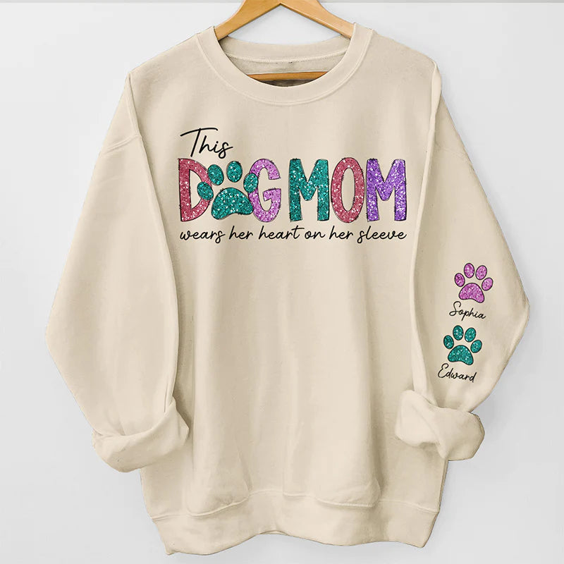 This Fur Mom Wears Her Heart On The Sleeve - Dog & Cat Personalized Sweatshirt With Design On Sleeve - Pet Lovers