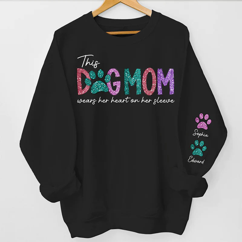 This Fur Mom Wears Her Heart On The Sleeve - Dog & Cat Personalized Sweatshirt With Design On Sleeve - Pet Lovers