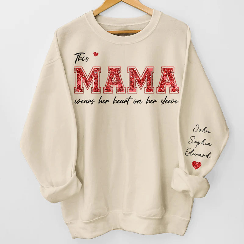 This Gigi Wears Her Heart On Her Sleeve - Family Personalized Unisex Sweatshirt With Design On Sleeve - Gift For Mom, Grandma