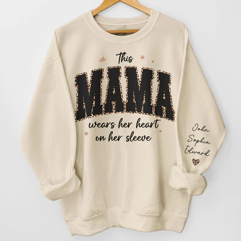 This Grammy Wears Her Heart On Her Sleeve - Family Personalized Unisex Sweatshirt With Design On Sleeve - Gift For Mom, Grandma