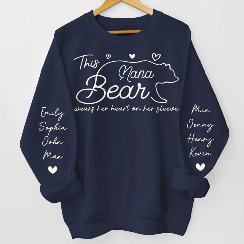 This Mama Bear Wears Her Heart On Her Sleeve - Family Personalized Unisex Sweatshirt With Design On Sleeve - Gift For Mom