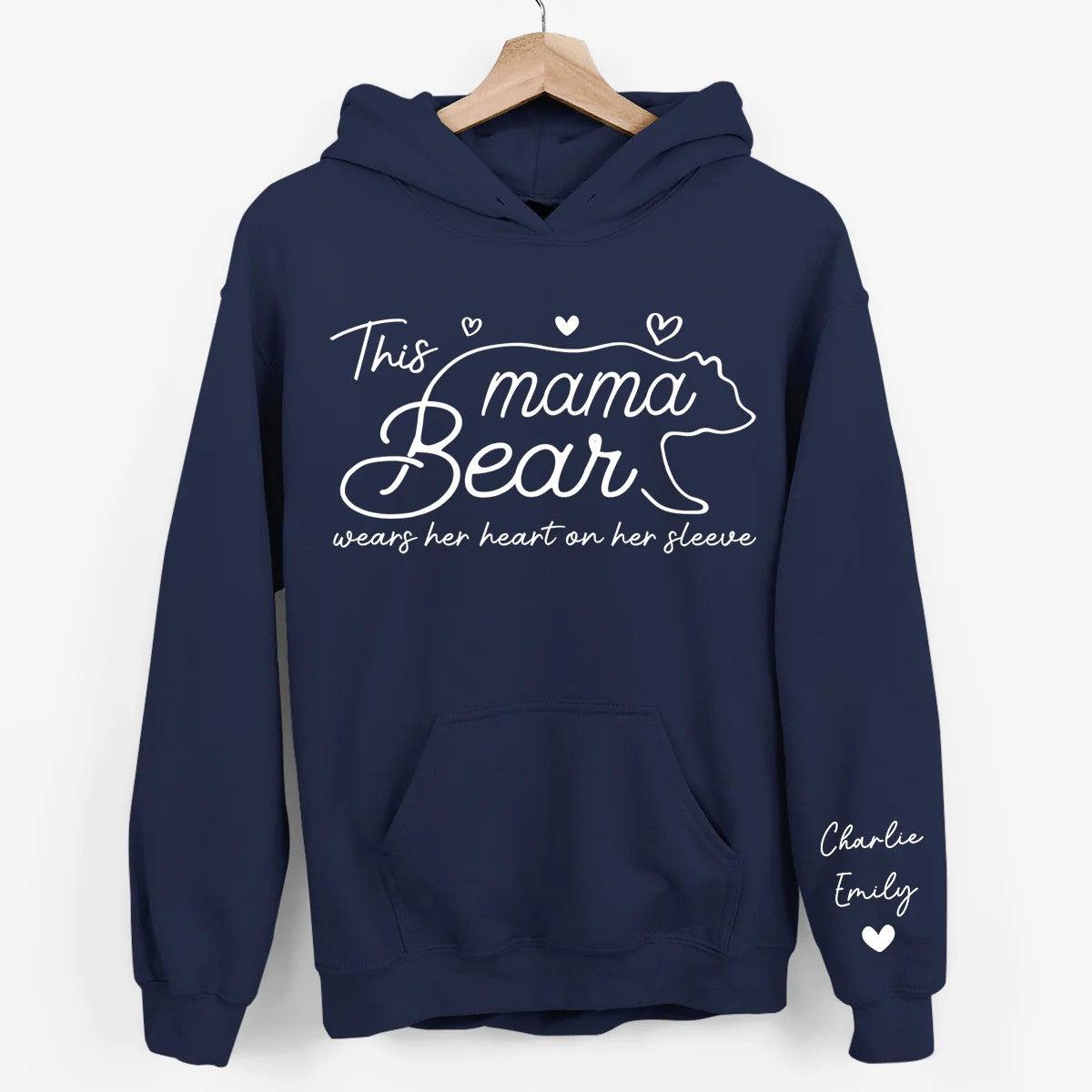 This Mama Bear Wears Her Heart On Her Sleeve - Family Personalized Unisex Sweatshirt With Design On Sleeve - Gift For Mom