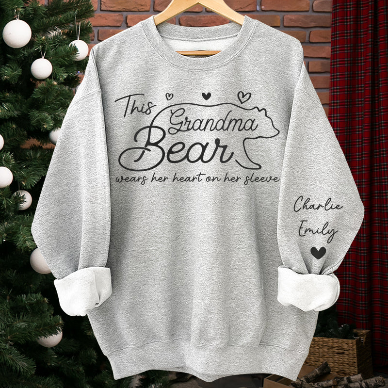 This Mama Bear Wears Her Heart On Her Sleeve - Family Personalized Unisex Sweatshirt With Design On Sleeve - Gift For Mom