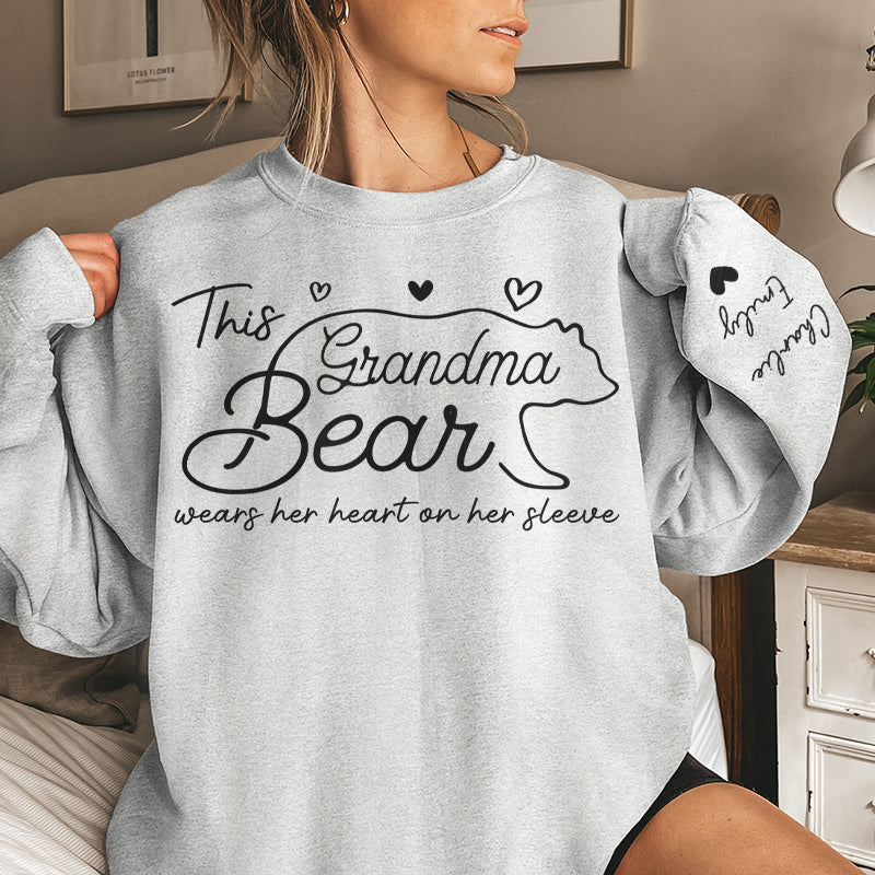 This Mama Bear Wears Her Heart On Her Sleeve - Family Personalized Unisex Sweatshirt With Design On Sleeve - Gift For Mom