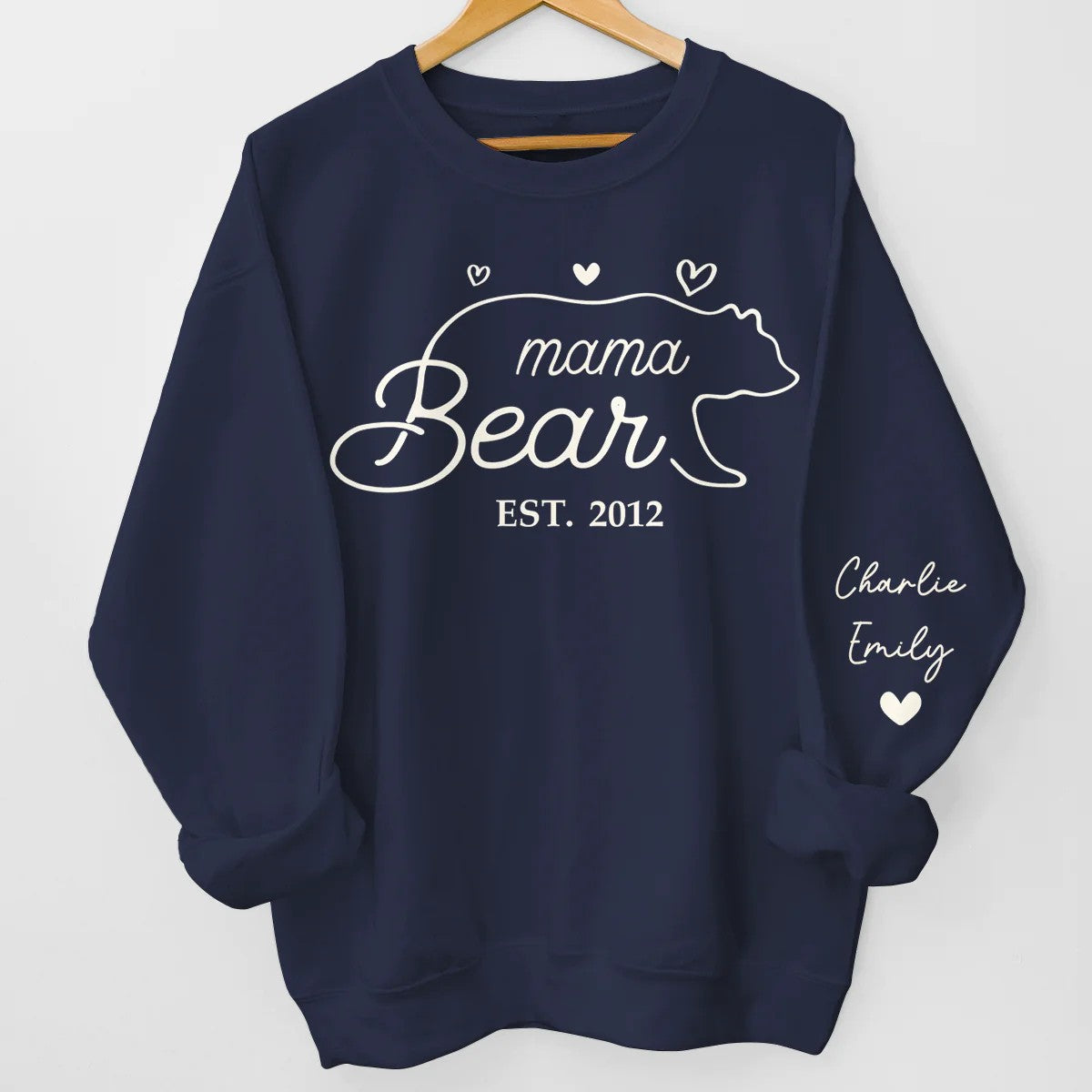 This Mama Bear Wears Her Heart On Her Sleeve - Family Personalized Unisex Sweatshirt With Design On Sleeve - Gift For Mom