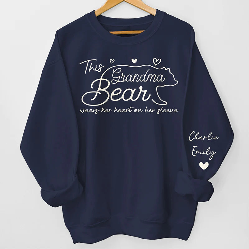 This Mama Bear Wears Her Heart On Her Sleeve - Family Personalized Unisex Sweatshirt With Design On Sleeve - Gift For Mom