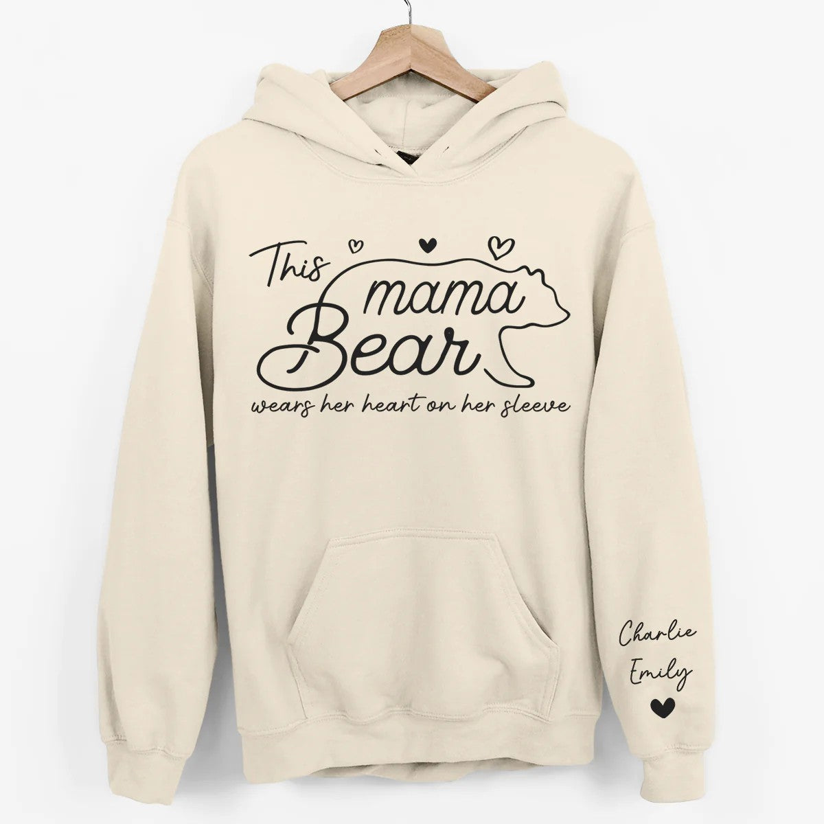 This Mama Bear Wears Her Heart On Her Sleeve - Family Personalized Unisex Sweatshirt With Design On Sleeve - Gift For Mom