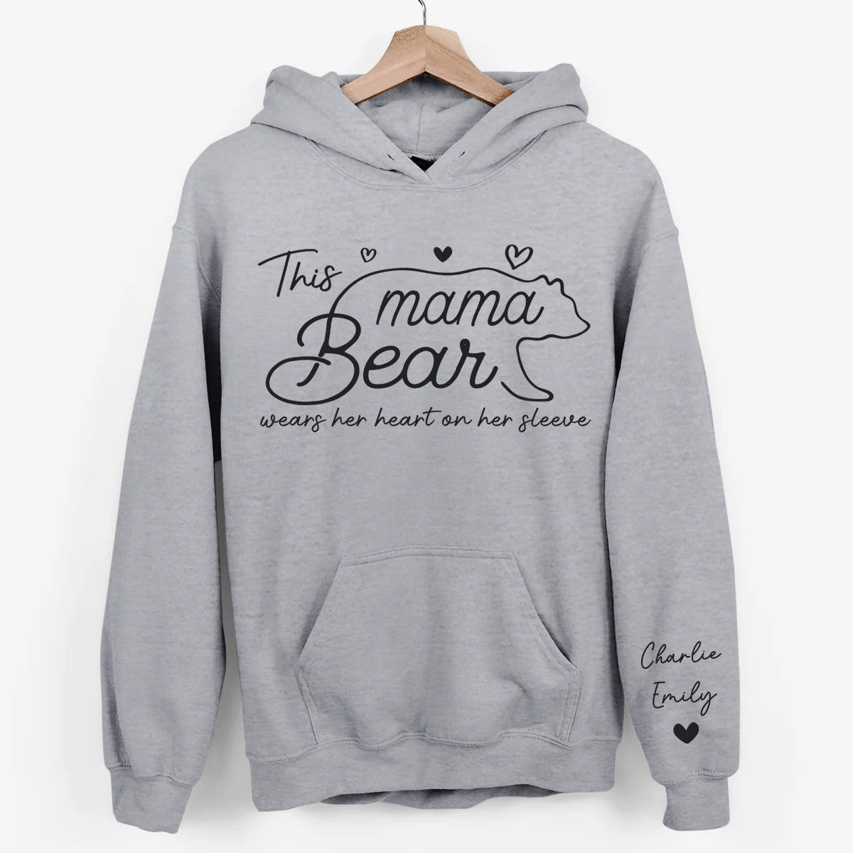 This Mama Bear Wears Her Heart On Her Sleeve - Family Personalized Unisex Sweatshirt With Design On Sleeve - Gift For Mom