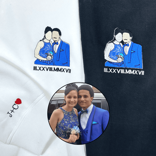 Custom Embroidered Sweatshirt Portrait Couple Family Gift