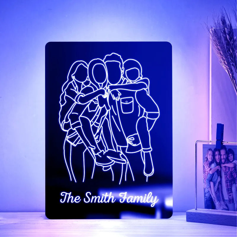 Personalized Photo Rectangle Mirror Colorful Lamp Line Drawing Led Night Light Exquisite Home Gifts