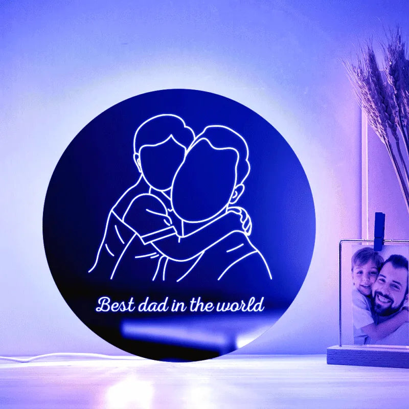 Personalized Photo Round Mirror Colorful Lamp Line Drawing Led Night Light Exquisite Home Gifts