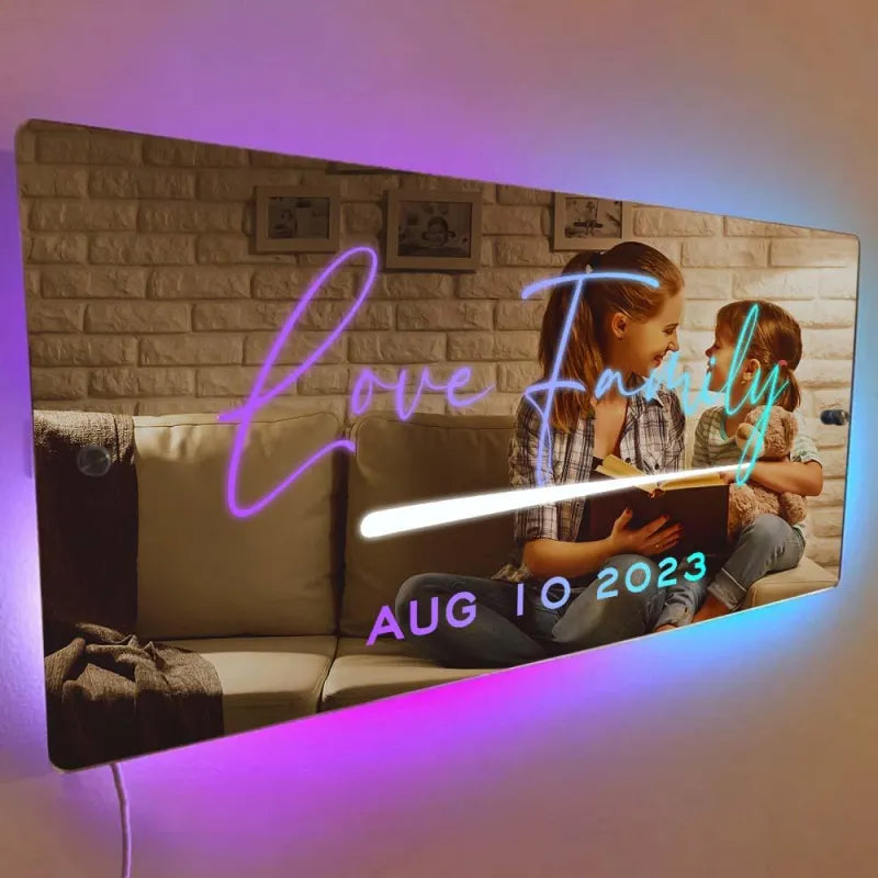 Custom Name Mirror Sign Custom Text Led Multi Color Light Up Wall Hanging Neon Signs Home Decor Anniversary Gift